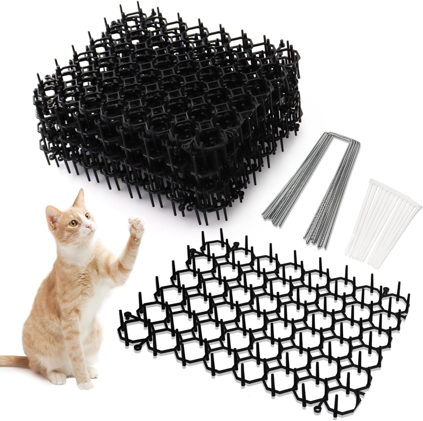Juego de alfombrillas fecales para gatos, alfombrilla disuasoria para gatos con clavos, perfecta para barrera de animales de jardín, alfombrilla