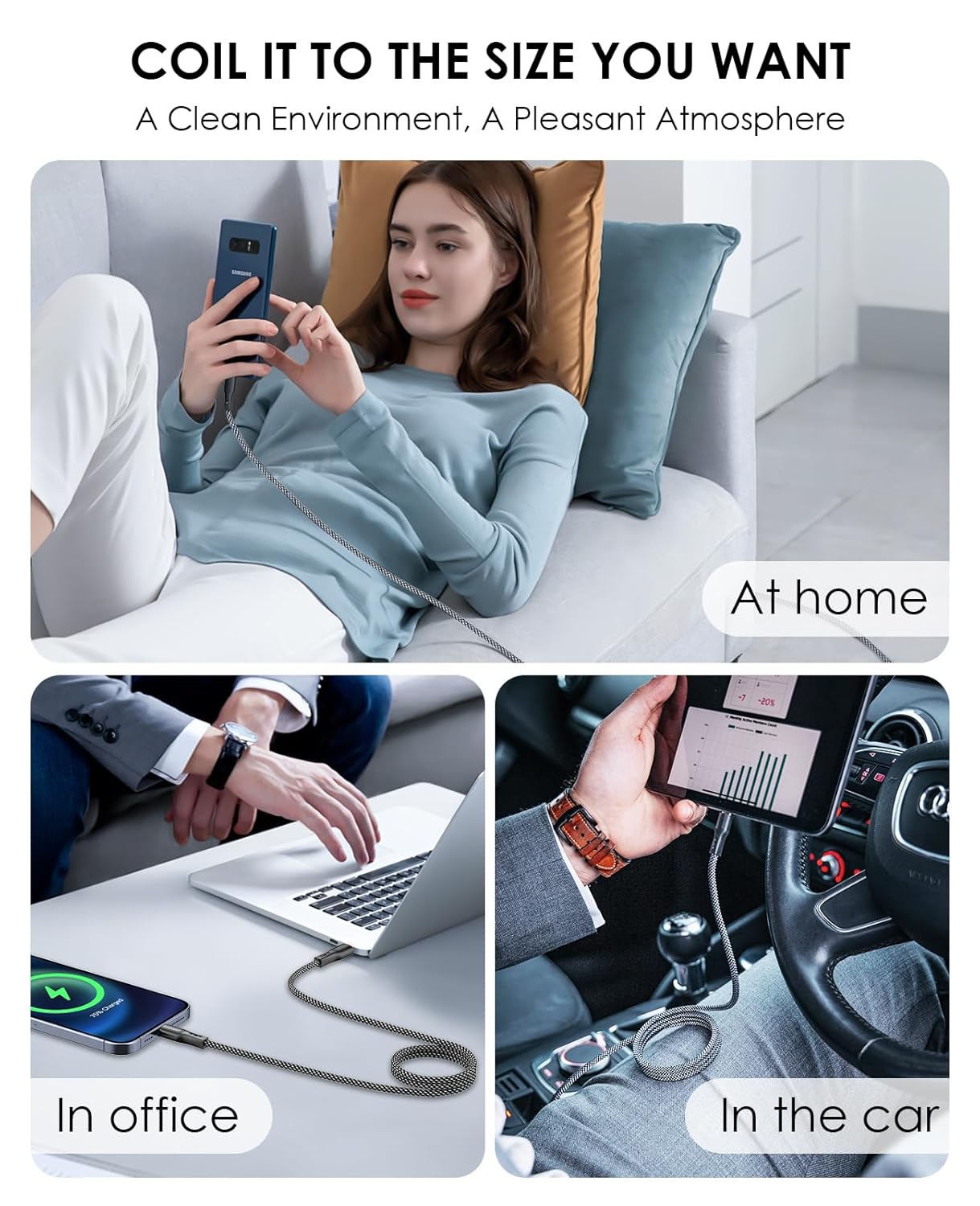 Magtame Cable de carga USB C, cable magnético PD tipo C de 60 W, carga rápida, cable USB C a USB C de 3.3 pies compatible con Samsung S23 S22 S21
