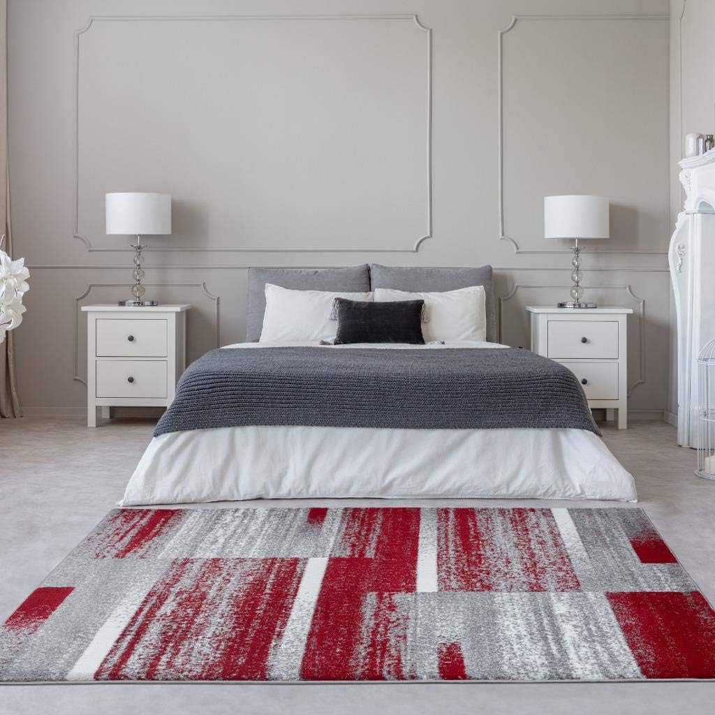 LUXE WEAVERS Lagos Collection 9248 – Alfombra geométrica Art Deco roja de 5 x 7 pulgadas