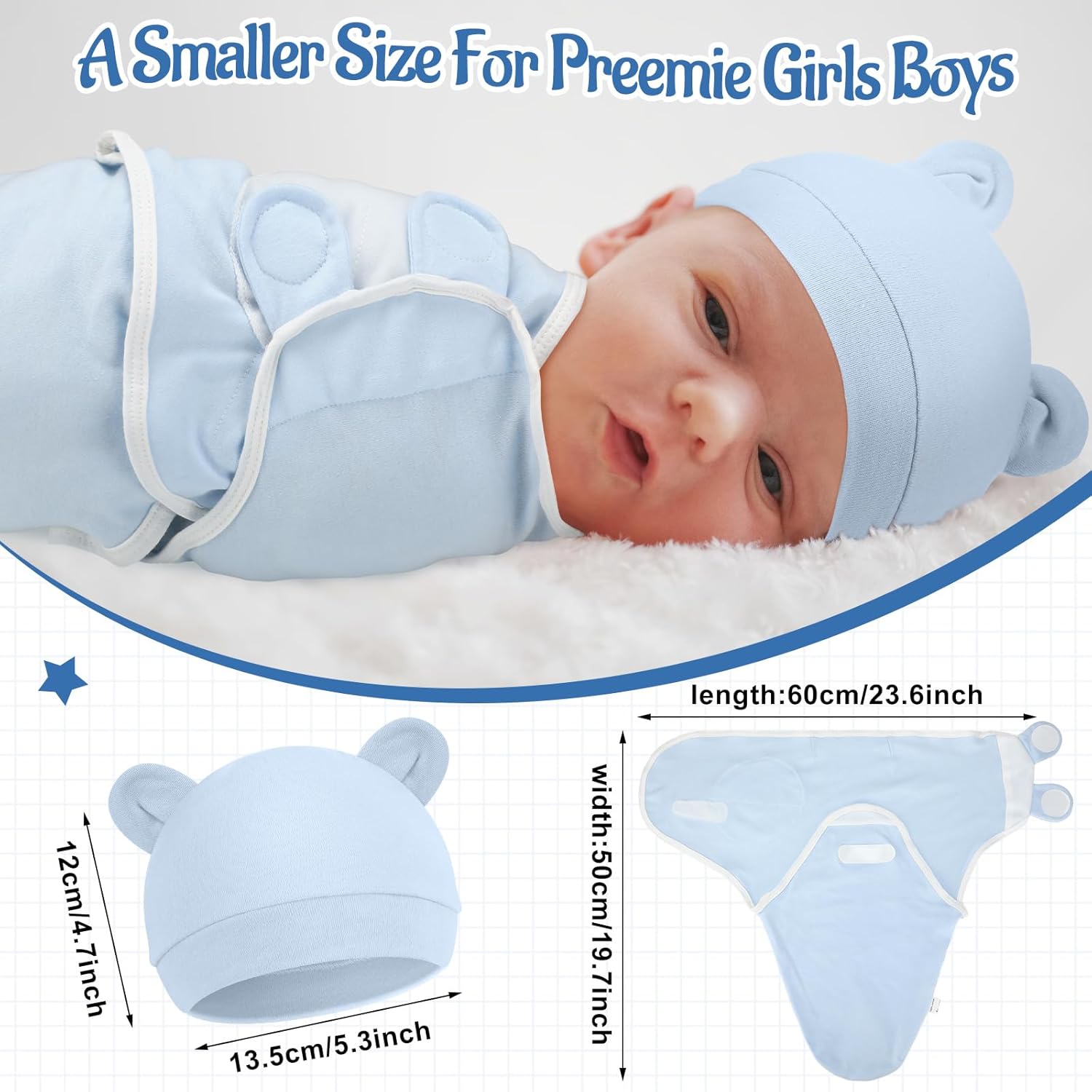 Buryeah Paquete de 4 mantas con gorro para bebés niños y niñas prematuros para bebés y niñas prematuros para bebés de 3 a 7 libras, Bonito estilo.