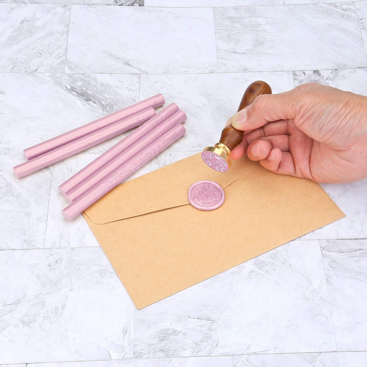 Yoption 15 varillas de cera para sellar con pistola de pegamento, ideal para invitaciones de boda, tarjetas, sobres (rosa)