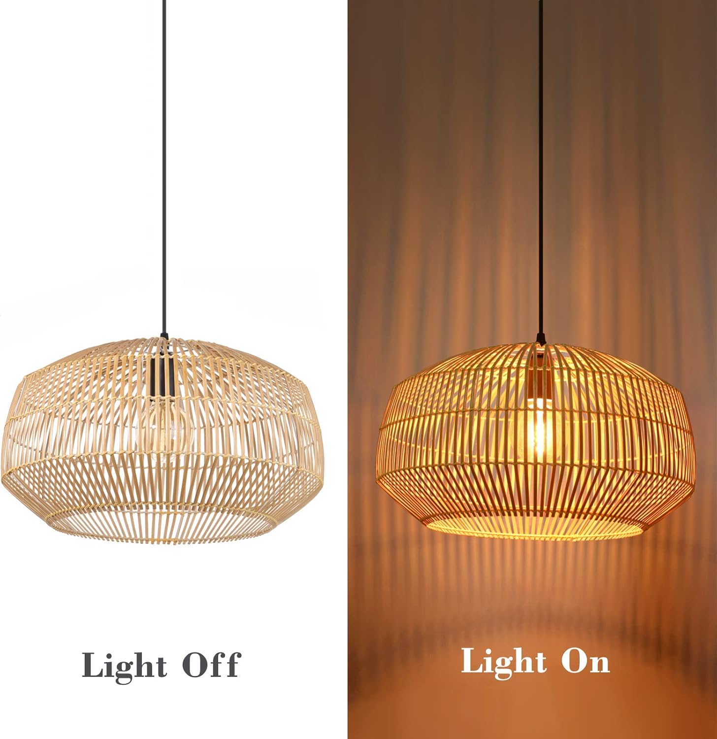 Arturesthome Luces colgantes de bambú, lámparas de araña de mimbre de ratán, lámpara colgante grande de tejido natural bohemio para fregadero de
