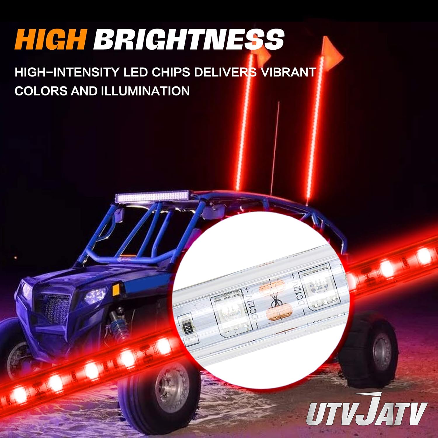 Antena de seguridad LED de 4 pies con luces rojas impermeables con bandera para Can-Am Maverick X3 Sand Dune Buggy UTV ATV 2020 Polaris RZR XP 4X4