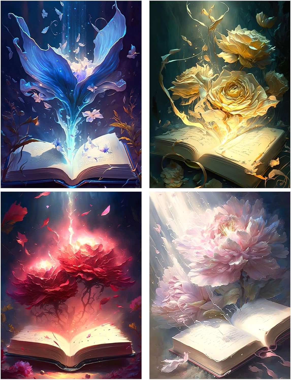 RICUVED Paquete de 4 pinturas artísticas de diamantes, kit de pintura de diamantes para adultos, arte de gemas de diamantes 5D, taladro redondo