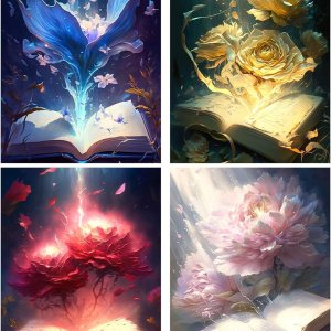 RICUVED Paquete de 4 pinturas artísticas de diamantes, kit de pintura de diamantes para adultos, arte de gemas de diamantes 5D, taladro redondo RICUVED Paquete de 4 pinturas artísticas de diamantes, kit de pintura de diamantes para adultos, arte de gemas de diamantes 5D, taladro redondo