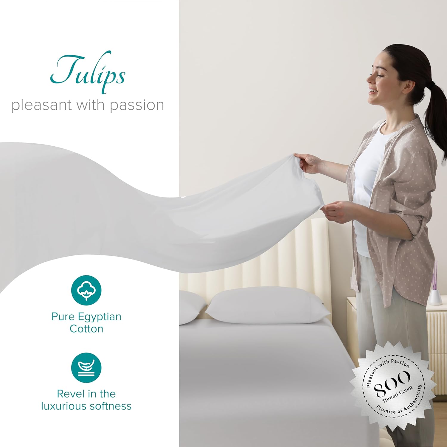 Carressa Linen – Juego de sábanas de 100% algodón (800 hilos), Algodón egipcio, Plateado, Completo