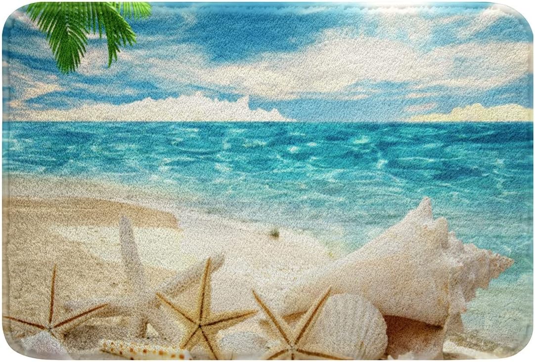 Erosebridal Alfombras de baño con temática de playa, alfombras de baño con estampado de conchas y estrellas de mar, 16 x 24 pulgadas, tapetes