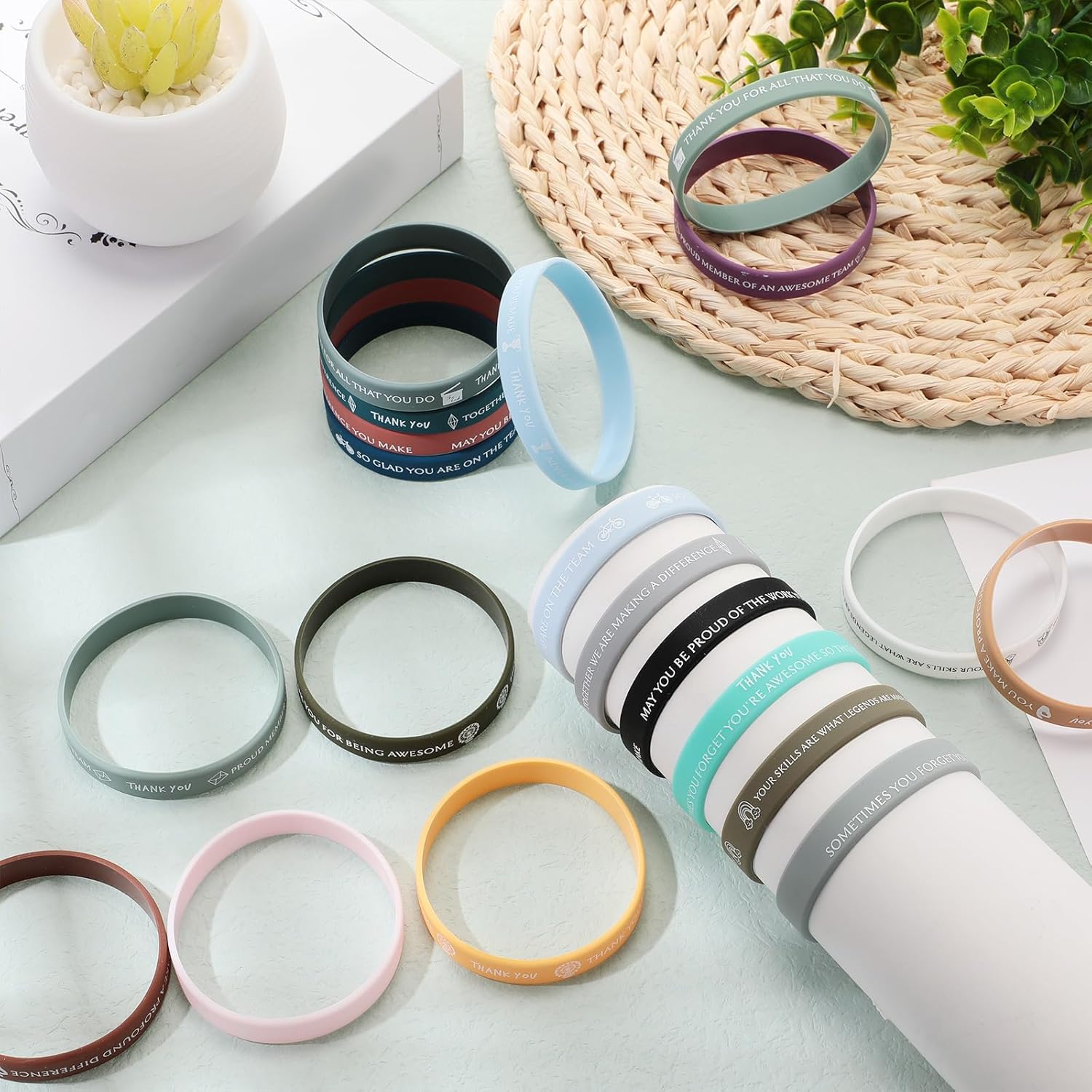 100 pulseras de silicona motivacionales para regalos de agradecimiento a los empleados, pulseras de silicona inspiradoras para compañeros de