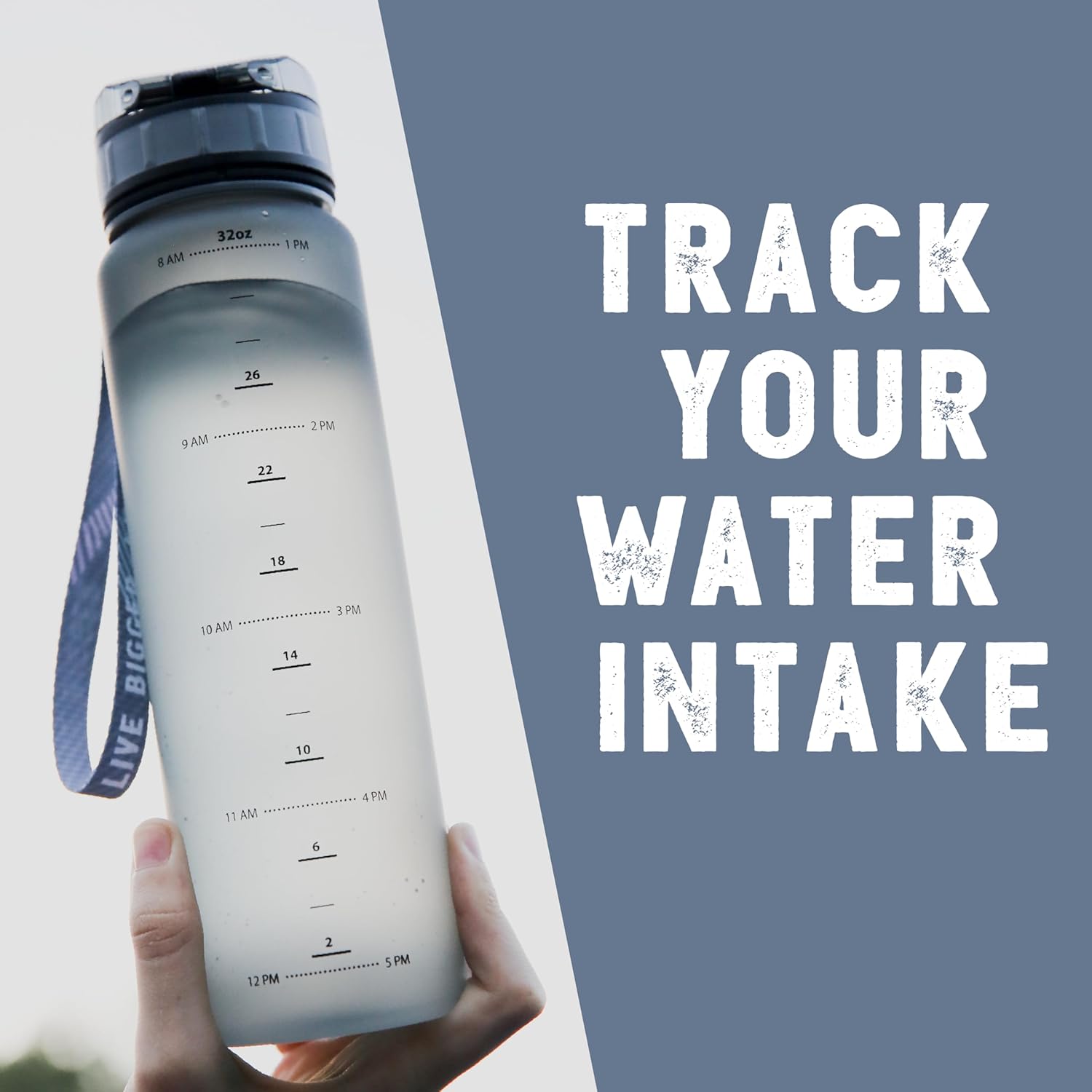 Live Infinitely – Botella de agua de 34 onzas sin BPA con marcador de tiempo, filtro de infusión de frutas y bola agitadora de mezcla, tapa con