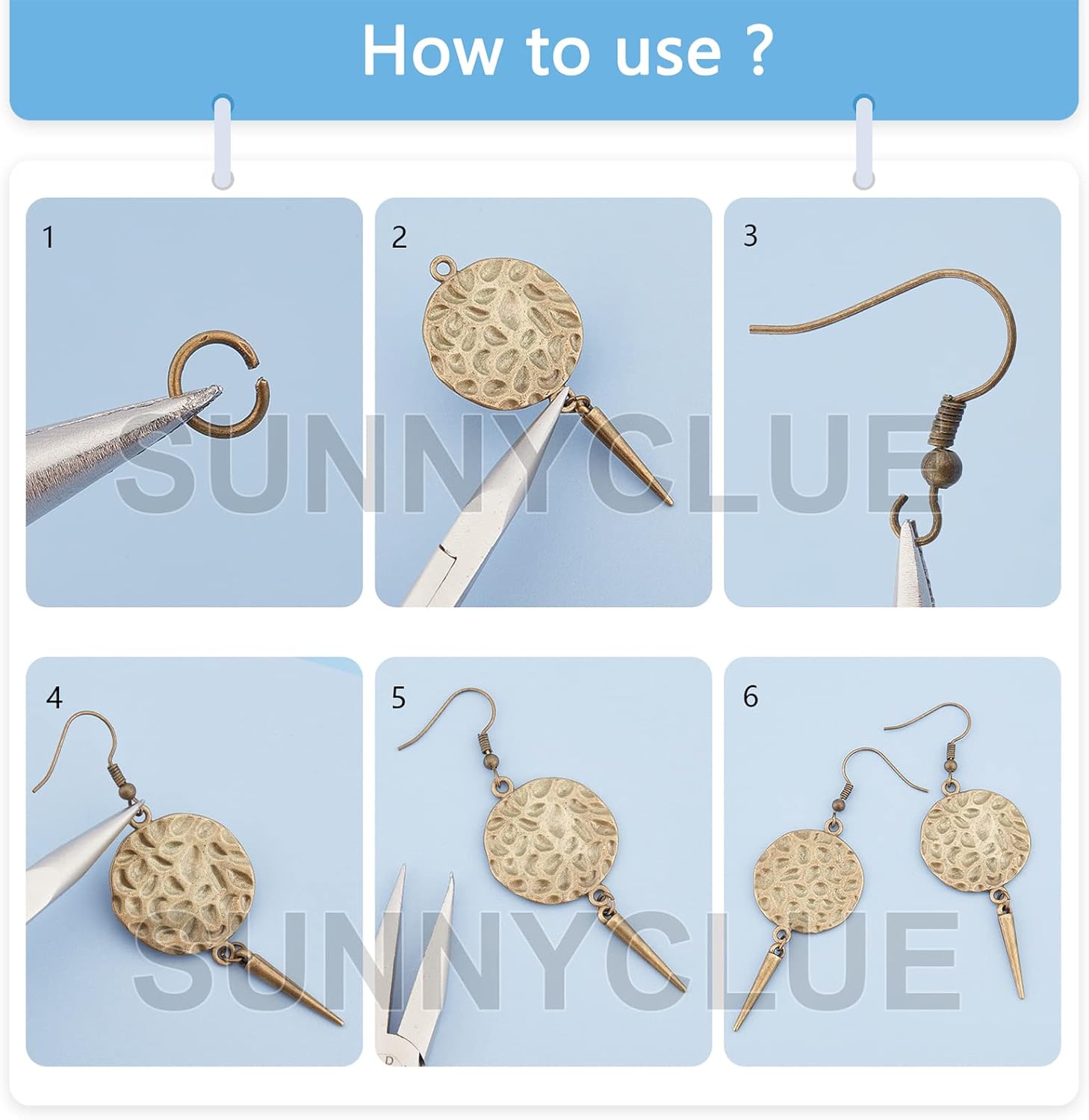 SUNNYCLUE 1 caja para hacer 10 pares de aretes bohemios, kit de iniciación de fabricación de aretes vintage con espigas colgantes, colgantes de