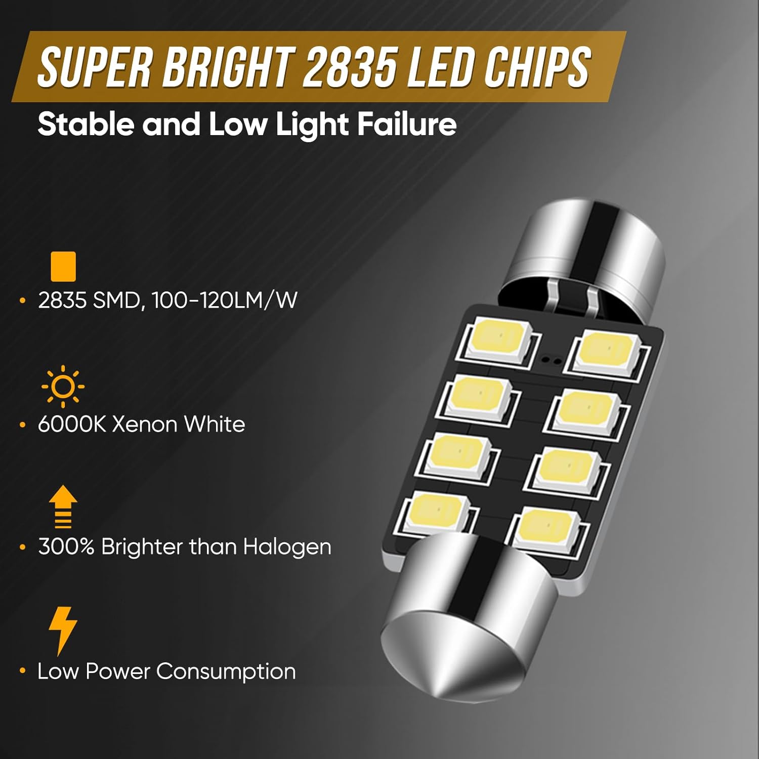 Audak Festoon – Bombilla LED de 1.535 in 2835 8SMD Canbus sin errores, ajuste para luces interiores de cúpula de mapa, luces de cortesía, luces de