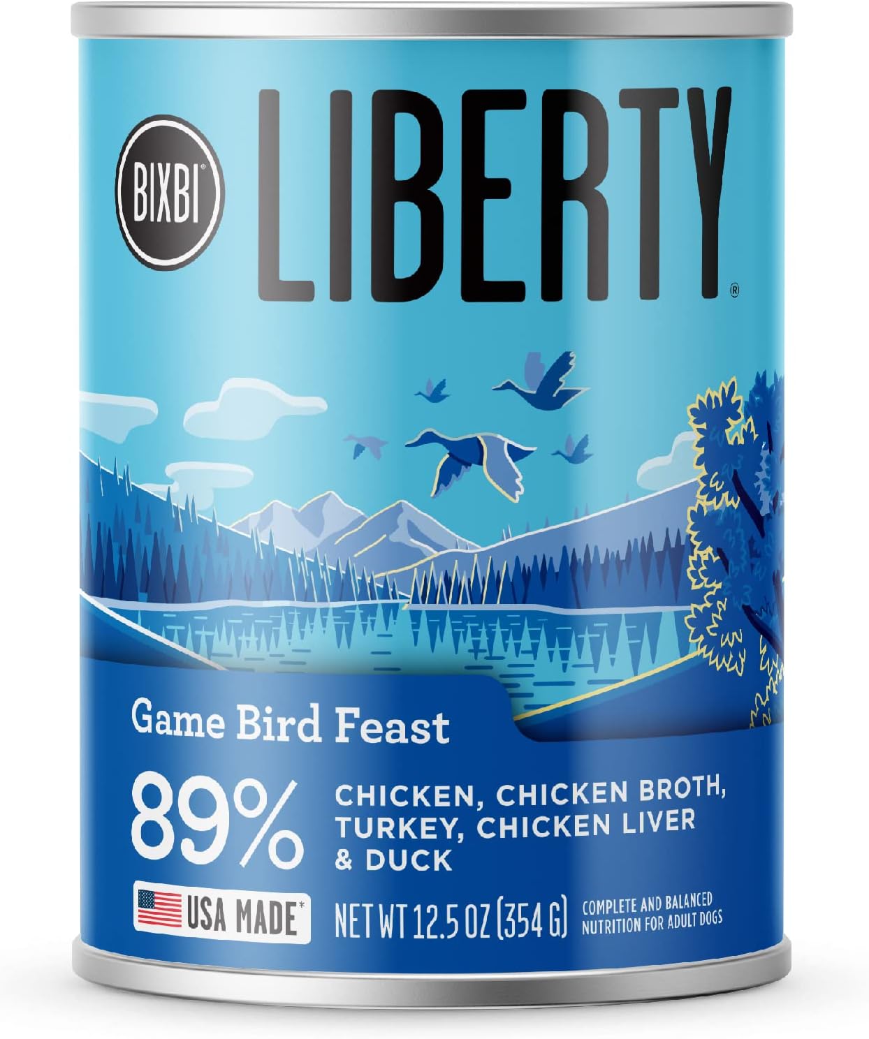 BIXBI Liberty – Alimento húmedo enlatado sin granos, receta de fiesta de aves de caza, latas de 12.5 onzas (paquete de 12)