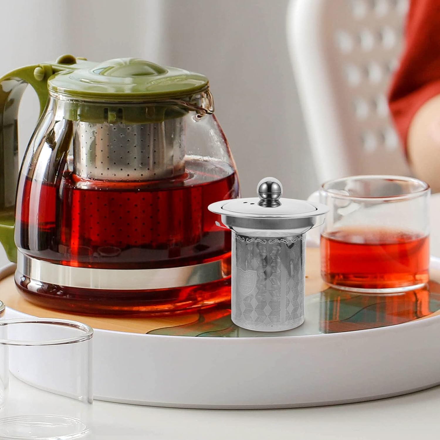 HEMOTON Colador de té con tapas, filtro de té de acero inoxidable, filtros de té, tetera de metal, accesorios para tetera, accesorios para cafetera,
