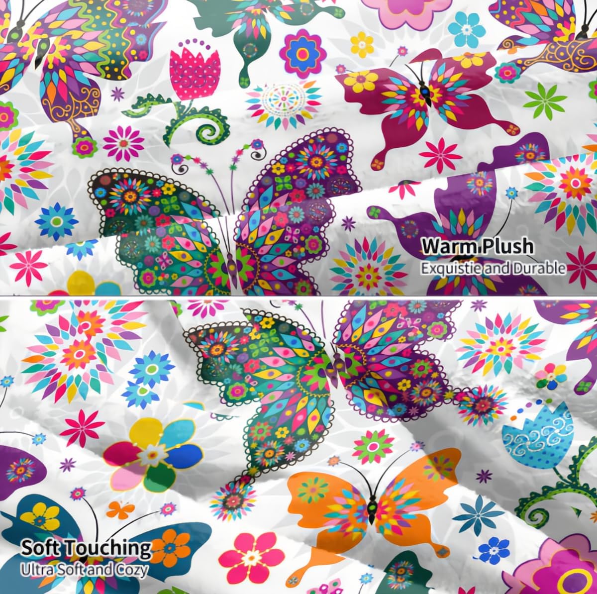 Zhung Ree Manta de franela de forro polar de microfibra de flores de mariposa coloridas, mantas duraderas para sofá, decoración del hogar, perfecta