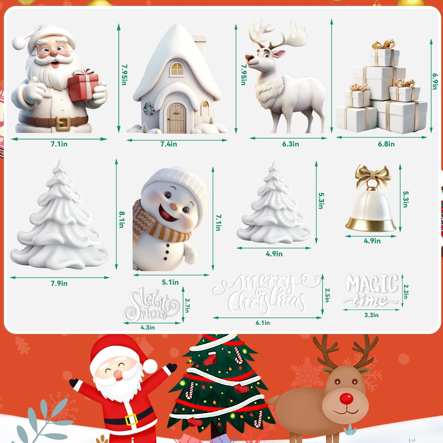 Adhesivos de ventana de Navidad, calcomanías de ventana de Navidad 3D, color blanco, de doble cara para decoración de ventanas de Navidad (8 hojas)