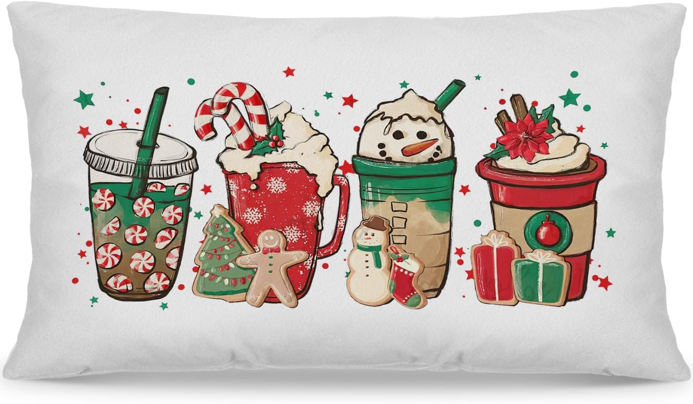Fundas de almohada de Navidad de 12 x 20 pulgadas, fundas de almohada de Navidad para exteriores, fundas de almohada de Navidad, almohadas