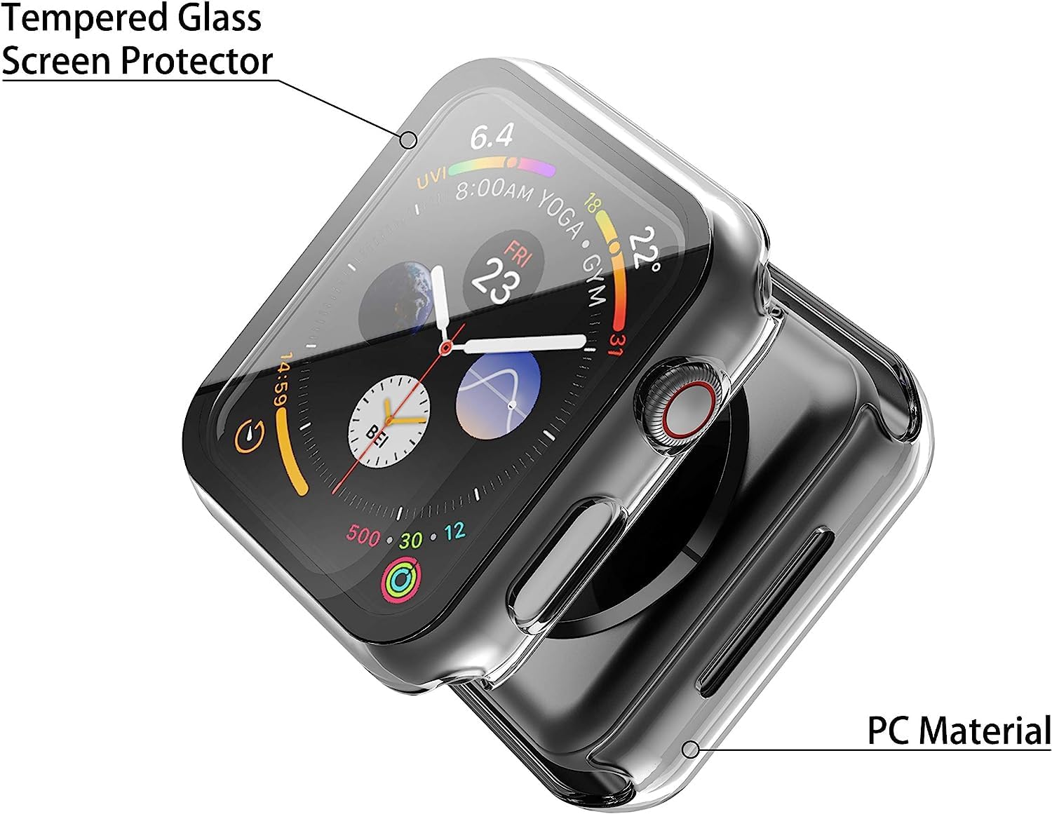 Misxi – Juego de 2 fundas rígidas de policarbonato con protector de pantalla de vidrio templado para Apple Watch Series 456SE de 44 mm, ultrafina,