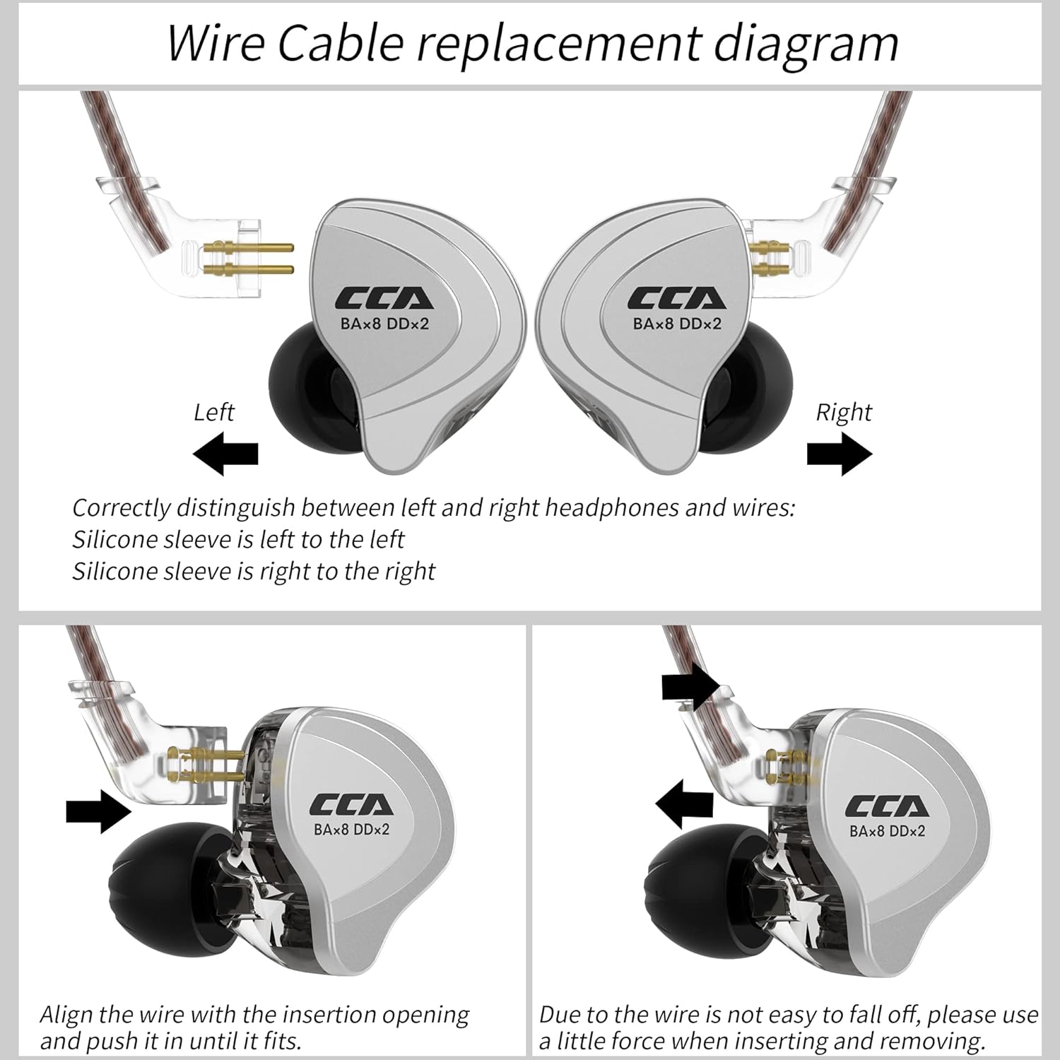 YINYOO CCA C10 – Monitores de oído, auriculares IEM con controladores híbridos de 4ba 1dd con cable desmontable sin enredos, auriculares con cable