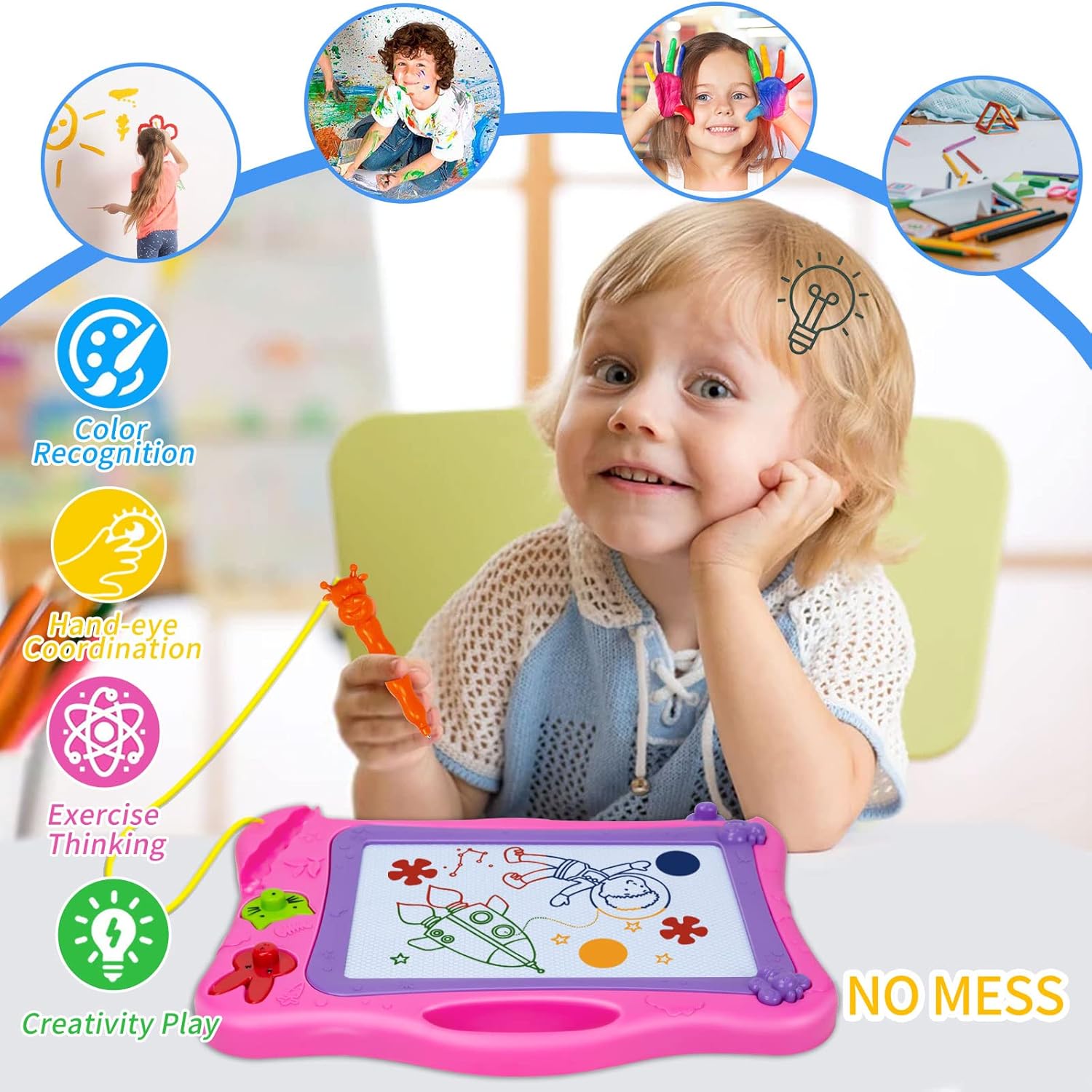 YongnKids Tablero magnético de dibujo para niños y niñas de 1, 2, 3, 4, 5 años, juguetes para niños pequeños, tablero de garabatos magnéticos, un