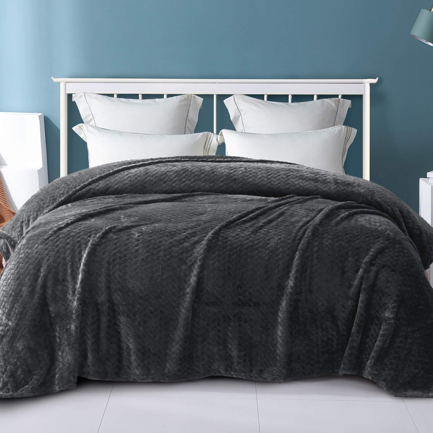 Exclusivo Mezcla – Manta de vellón de franela tamaño King, acogedora, cálida, ligera y decorativa, suave tejido jacquard con diseño de hojas, de