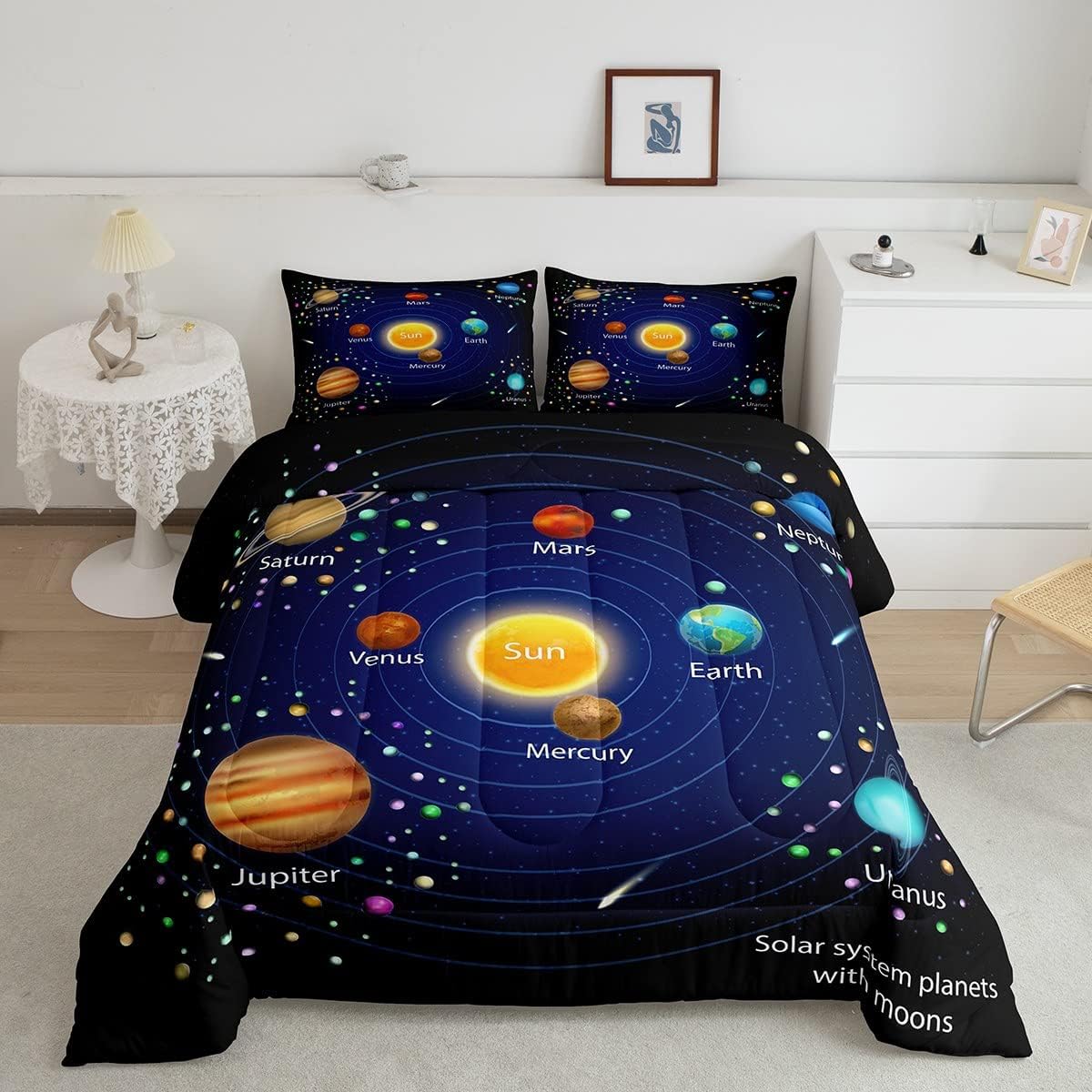 Feelyou Juego de edredón del espacio exterior para niños, universo y planeta, juego de ropa de cama para niños y niñas, edredón de galaxia, planeta,