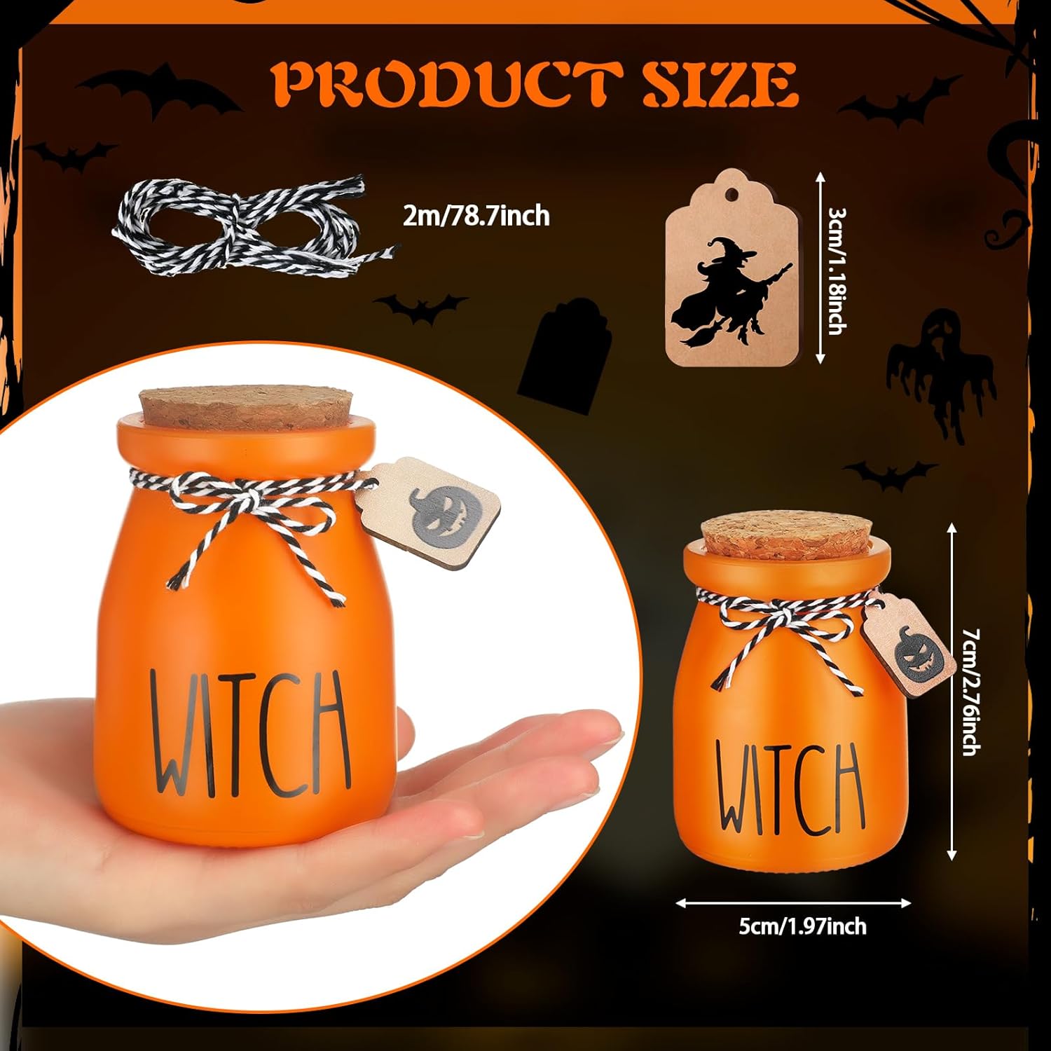 Juego de 6 mini tarros de albañil de Halloween para decoración de bandeja escalonada de Halloween, murciélagos fantasmas, calabaza, pequeños frascos