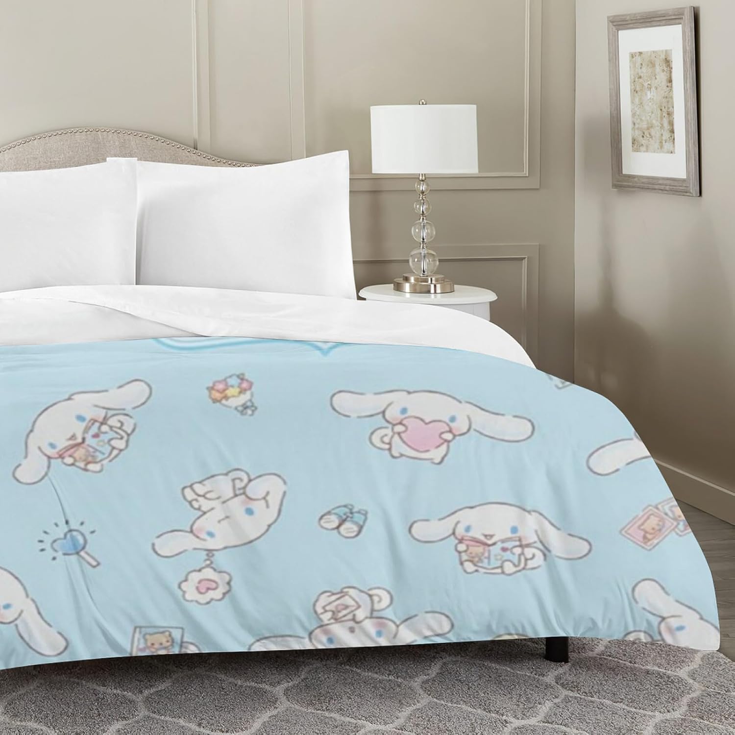 RIDD Cinnamoroll – Juego de funda de edredón para niños, juego de cama de doble cara con bonito estampado de dibujos animados, ropa de cama suave y