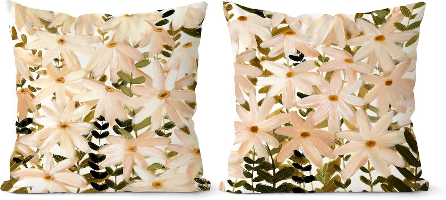 Juego de 2 fundas de almohada Sage Daisy de 18 x 18 pulgadas, fundas de almohada decorativas con estampado de terciopelo para sofá, fundas de