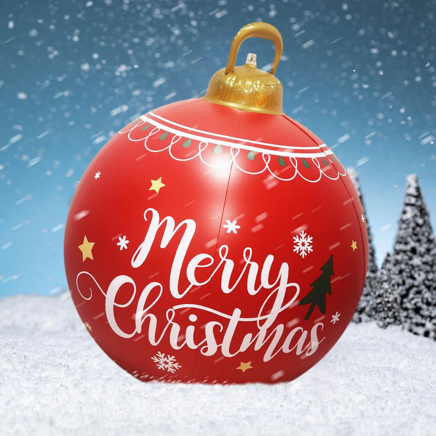 Bola gigante de PVC inflable decorada de 24 pulgadas  Feliz día festivo para interiores y exteriores, adornos para vacaciones, patio, césped,
