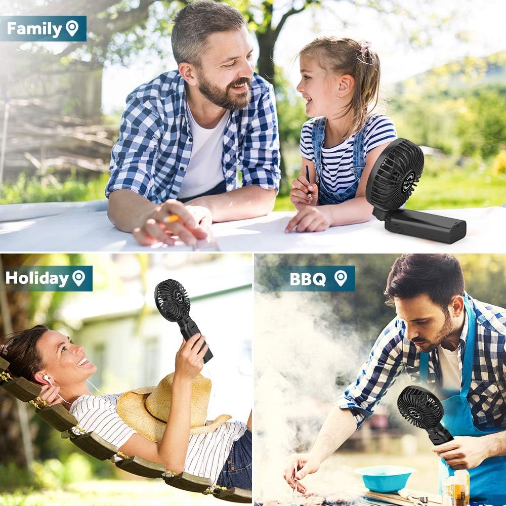EasyAcc Handheld Fan Portable Fan, 9000 Rechargeable Battery Powered Fan Small Desk Fan, Powerful 4 Speeds 53H Cooling Time Personal Fan with Power