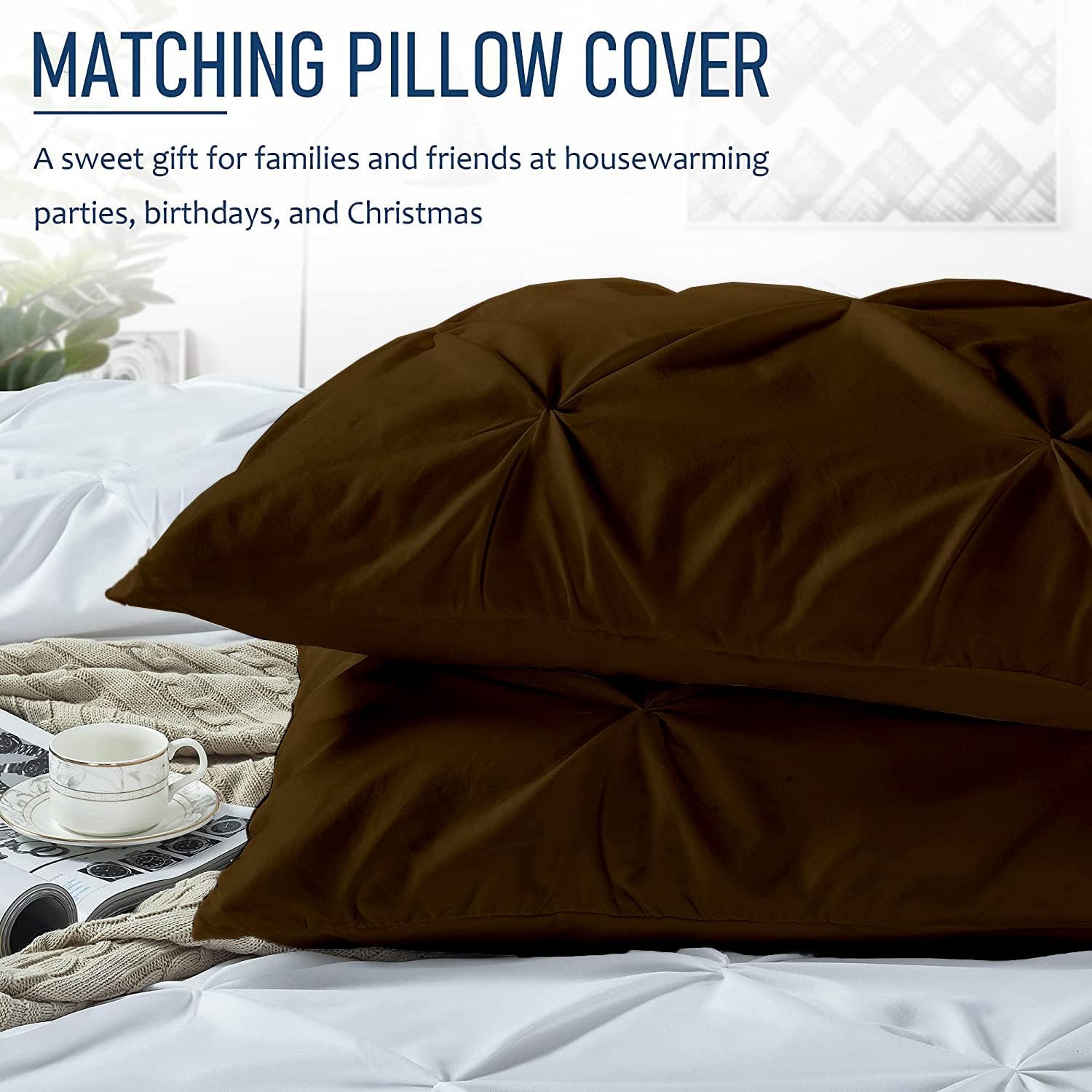 Crown Collection Luxuriate Hotel 1000-TC Hypoallergenic Ultra Soft Design 100% Egyptian Cotton Pinch Plated Duvet Cover with Zipper Colser & 2pcs