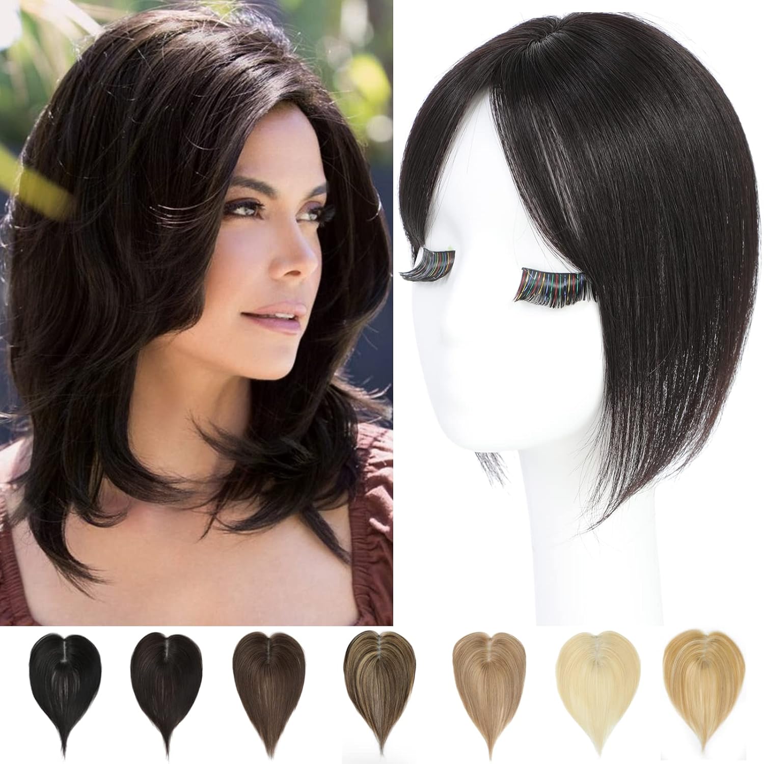 Toppers de cabello 100% humano para mujeres con cabello fino de 10 pulgadas, pieza de cabello con clip de 10 pulgadas, sin flequillo, piezas de
