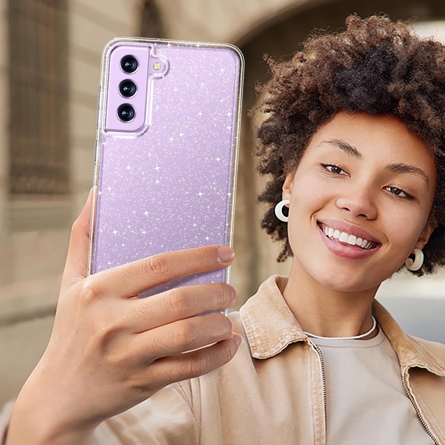 Rayboen Funda para Samsung Galaxy S21 FE 5G con purpurina, a prueba de golpes, funda protectora para Galaxy S21 FE, bonita funda brillante brillante
