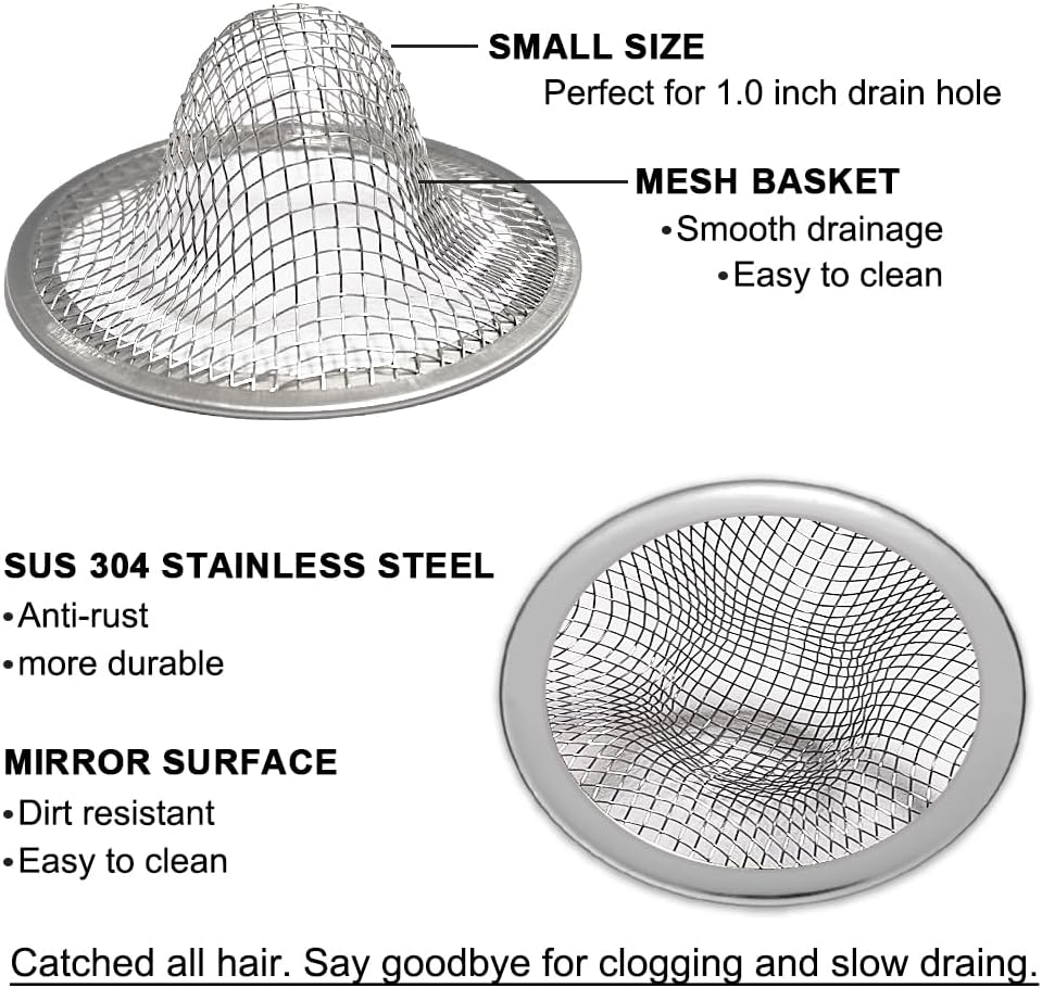 Cesta pequeña de malla de drenaje de 1.0 pulgadas, coladores de drenaje para lavabo de baño, 2 colectores de drenaje para lavandería, piscina de