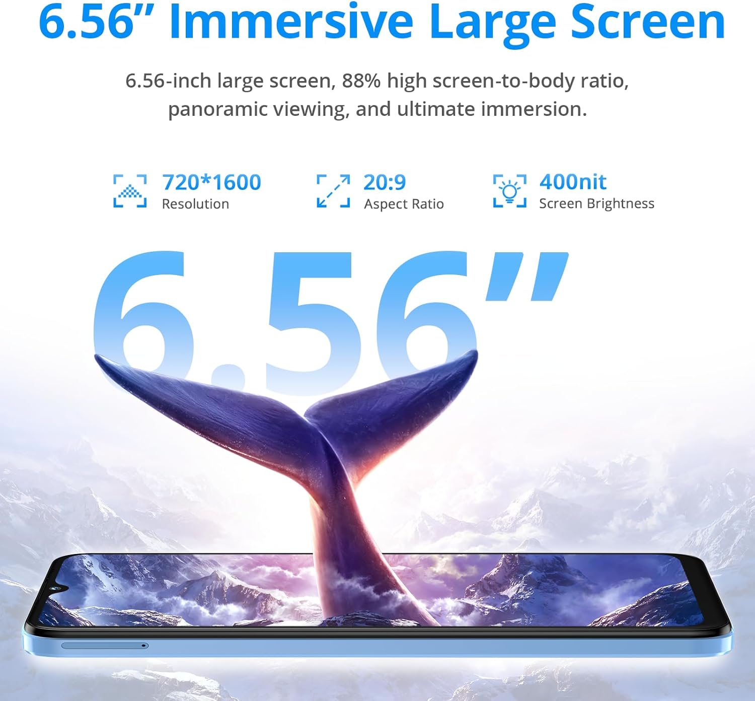 OUKITEL Teléfono celular C35 desbloqueado, 12 GB de RAM+256 GB de ROM, 6.56 pulgadas de pantalla HD Smartphone con batería de 5150 mAh, cámara de 50