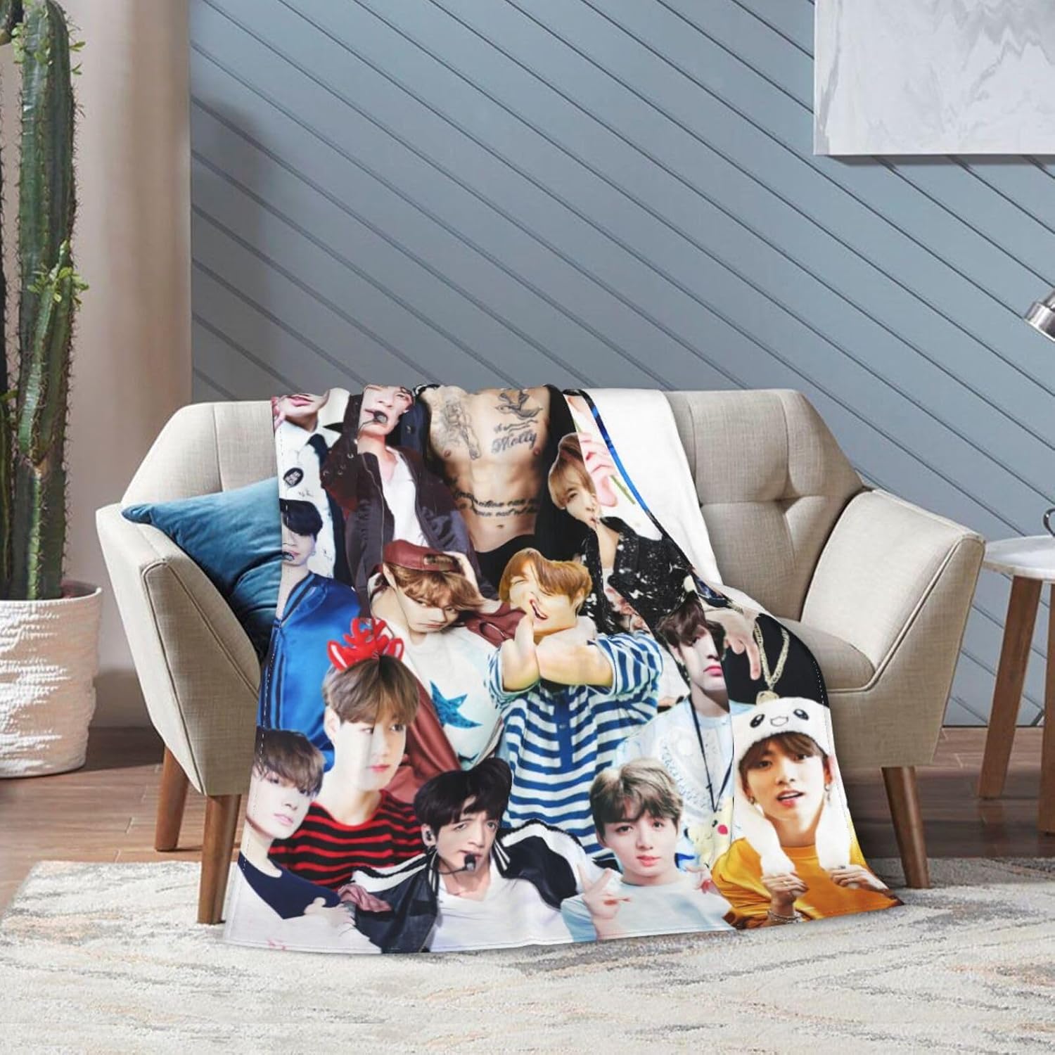 Jungkook – Manta suave y cómoda de lana polar para sofá, oficina, coche, camping, yoga, viajes, decoración del hogar, acogedora manta de playa de