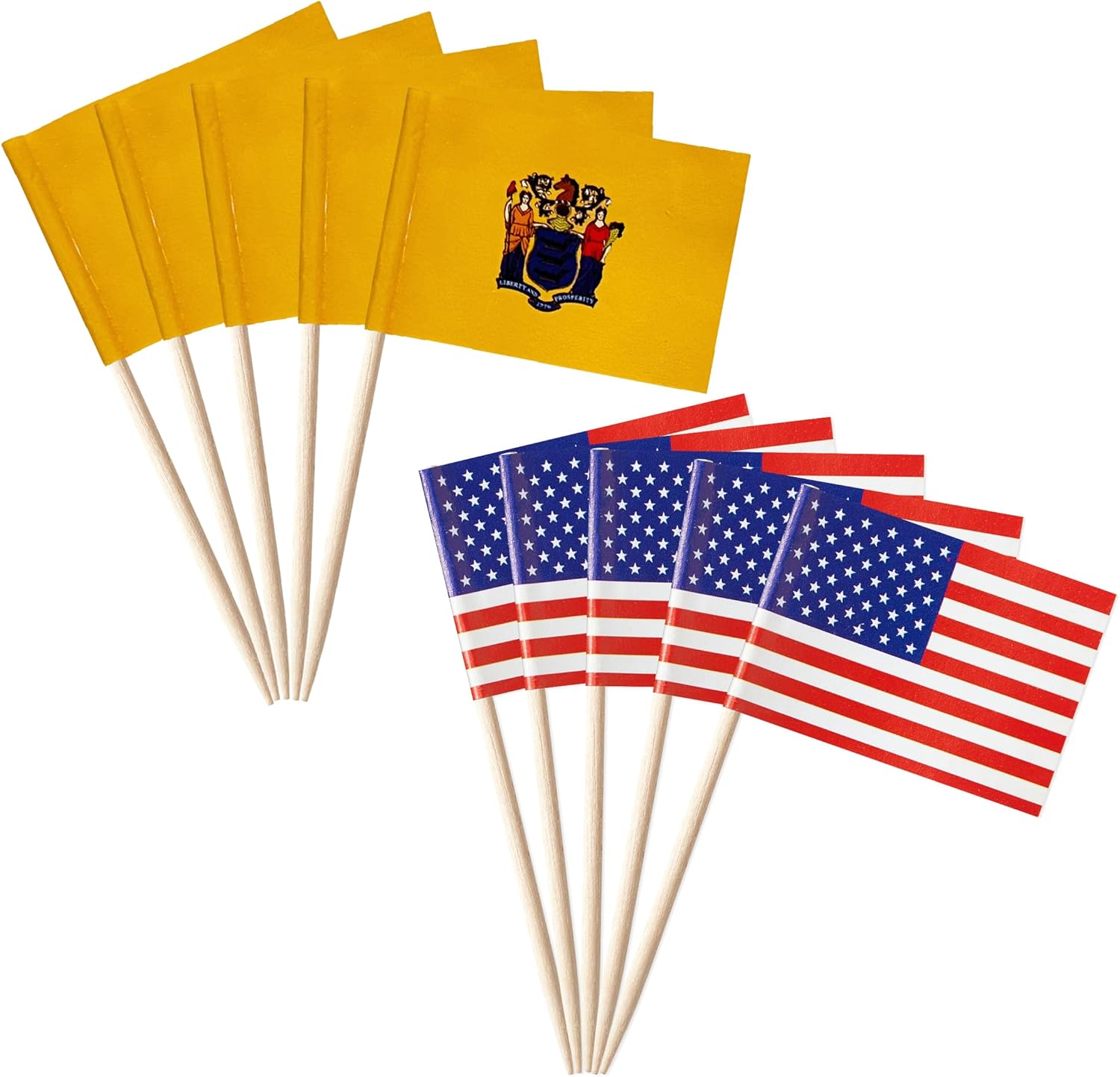 100 banderas de palillos de dientes del estado de Nueva Jersey de Estados Unidos y Nueva Jersey, mini adornos pequeños para cupcakes de Nueva