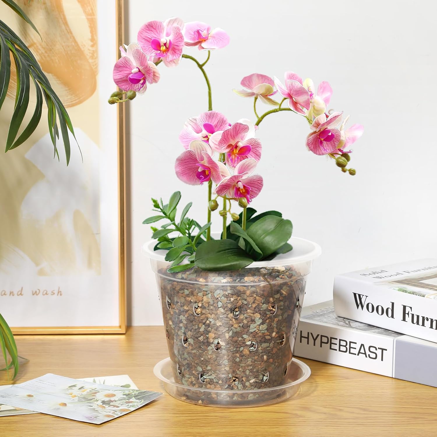 RAOOKIF Paquete de 9 macetas de orquídeas transparentes para trasplantar 5, 6 y 7 pulgadas, macetas de plástico para orquídeas con agujeros y