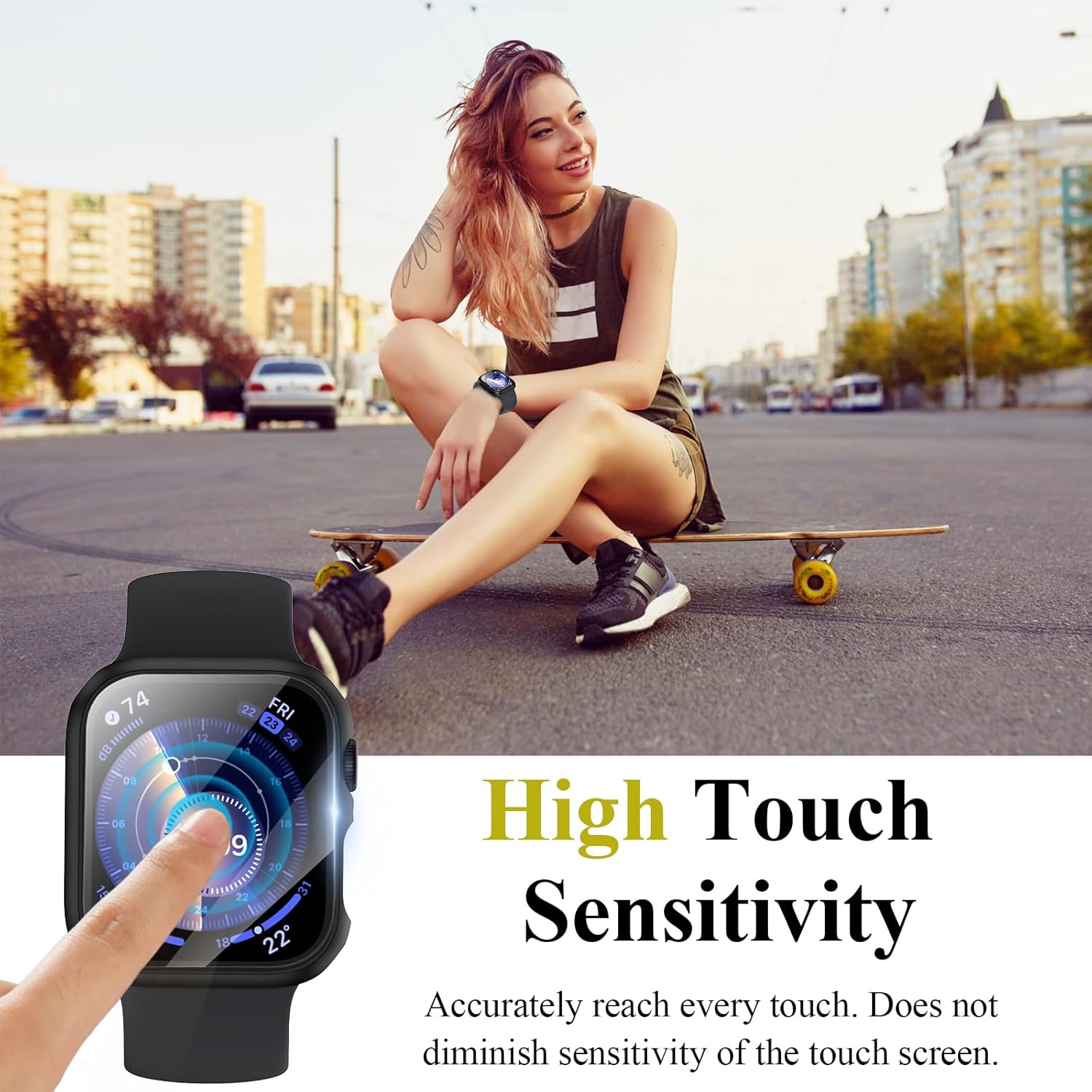 EWUONU – Funda para Apple Watch Series 9, protector de pantalla de 1.614 pulgadas (1.614 in), serie 8 y 7, carcasa rígida de policarbonato duro de