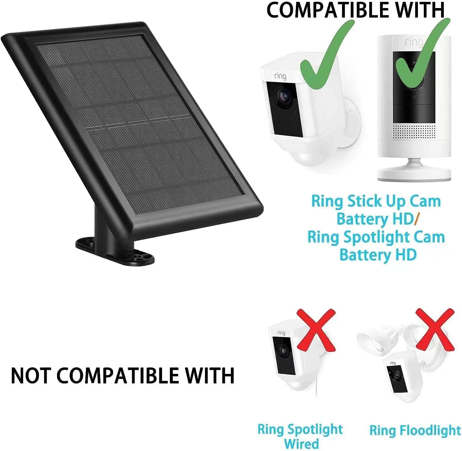 Ring Camera – Cargador de panel solar, paneles solares de 5 W para cámara Ring Stick Up CamRing Spotlight Cam BateríaSpotlight Cam PlusSpotlight Cam