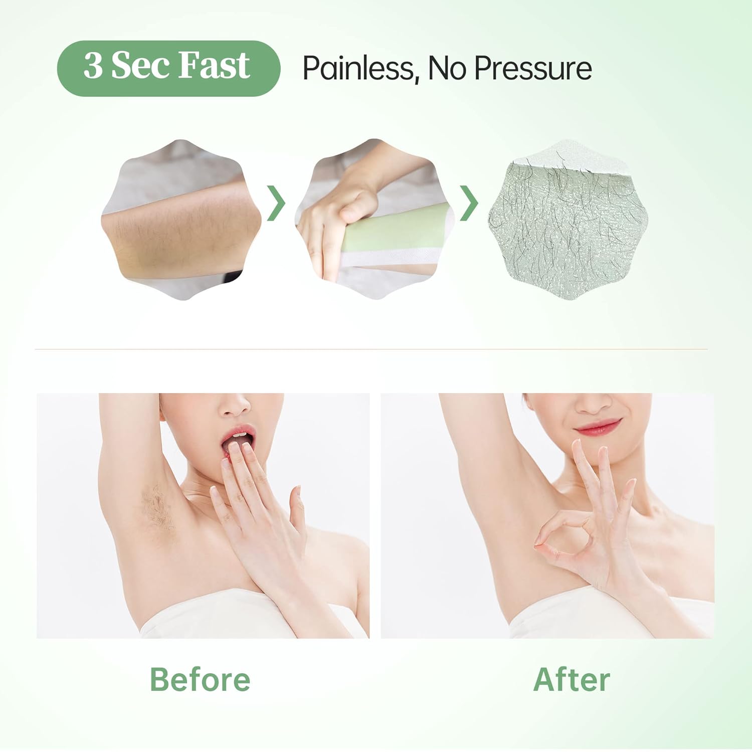 Beauty7 Tiras de cera para depilación, kit de tiras de cera corporal, brazos, piernas, cejas, axilas, bikini, 36 tiras, 6 toallitas de aceite