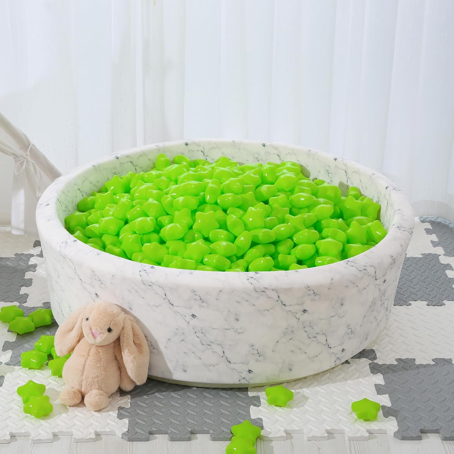 STARBOLO 100 bolas de estrella para niños pequeños, bola de plástico sin ftalatos, sin BPA, no tóxicas, a prueba de aplastamiento, tienda de