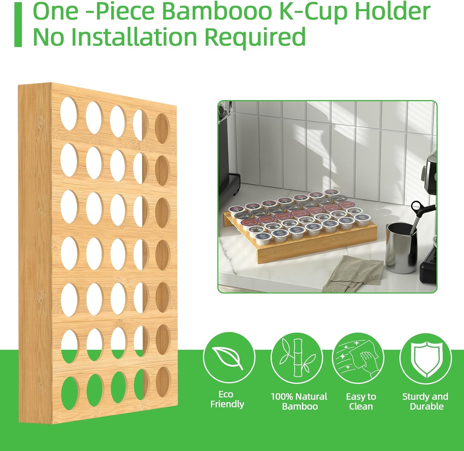 Bulkpanda Cajón de bambú para tazas K, organizador de cápsulas de café, organizador de cajones Kcup Pods para estación de café, hogar, oficina,