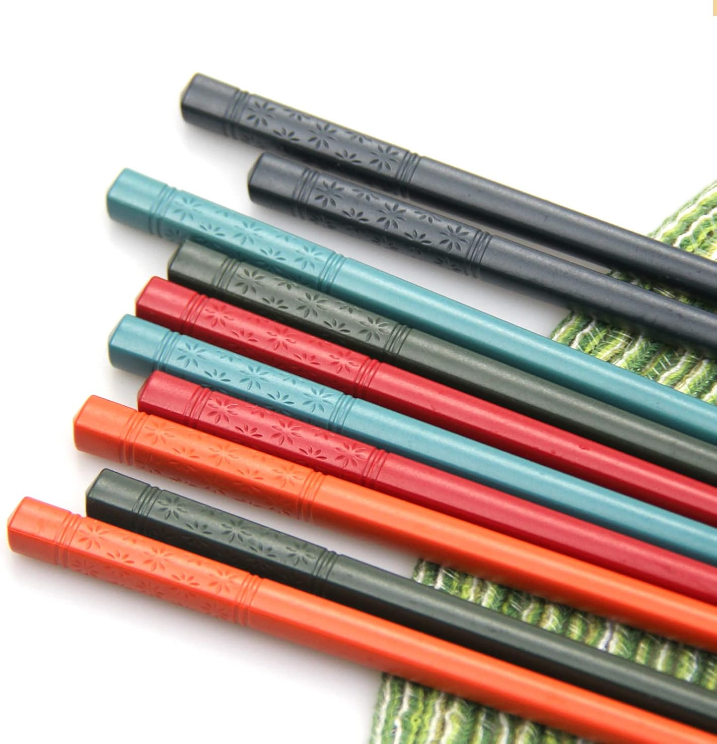 Juego de 5 pares de palillos y palillos, bisagras de plástico para adolescentes, adultos, principiantes, entrenadores o aprendices, apto para