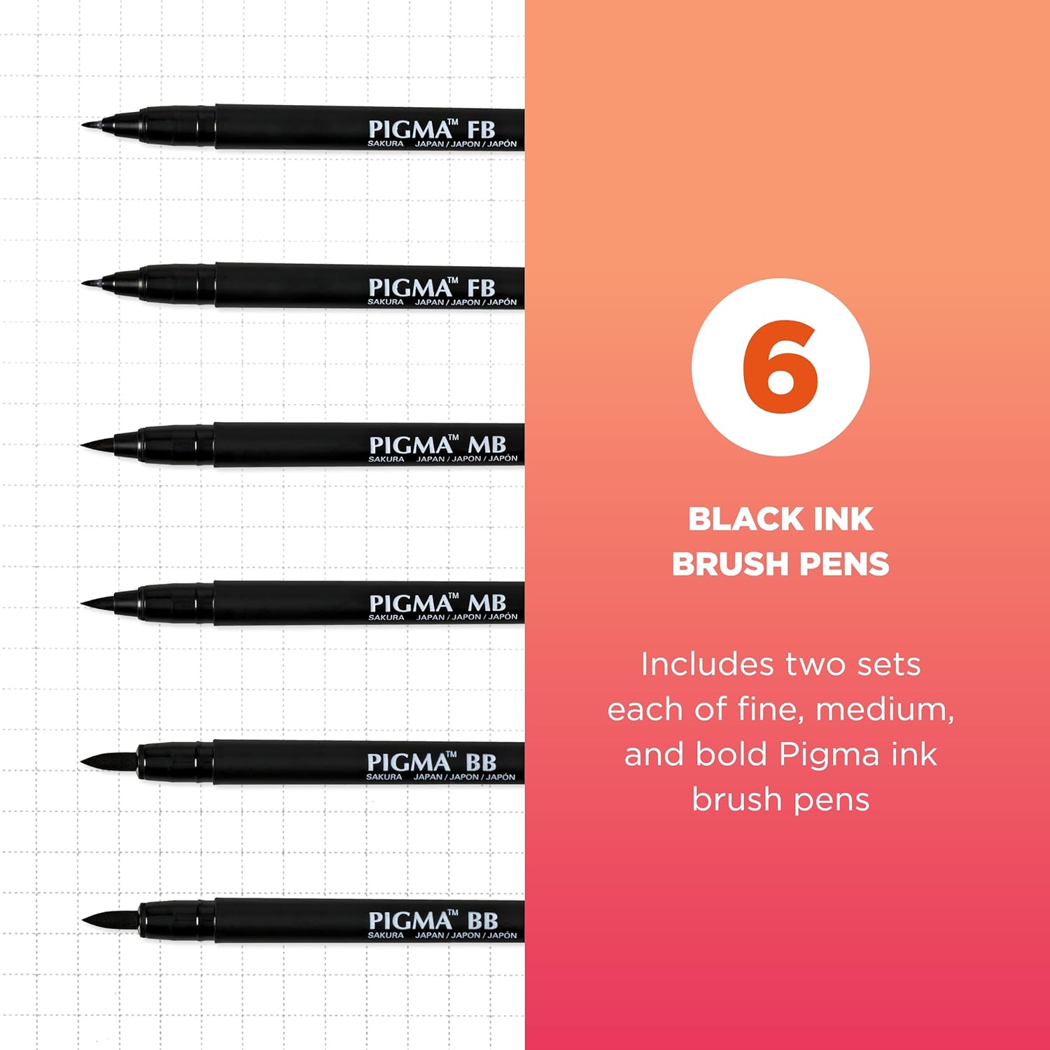 SAKURA Pigma – Bolígrafos profesionales de tinta de archivo, tinta negra, varios tamaños de puntas, paquete de 6 unidades 50030