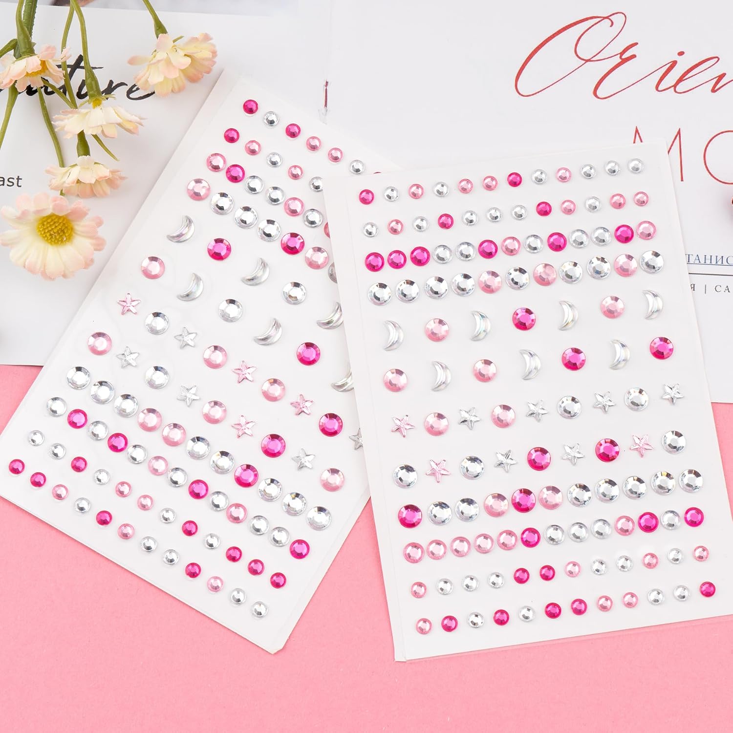 Pufandor 256 diamantes de imitación para la cara con luna de estrella para maquillaje, multiformas, festivales, joyas faciales, calcomanías para el