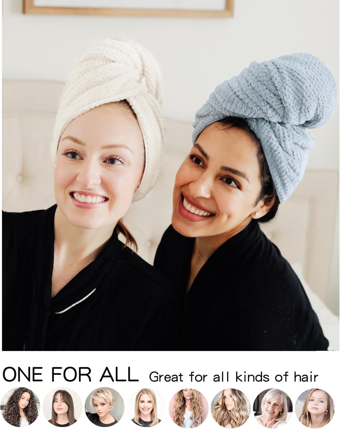 Paquete de 2 toallas grandes de microfibra para mujer, súper absorbentes y de secado rápido, para cabello rizado, largo y corto, turbantes