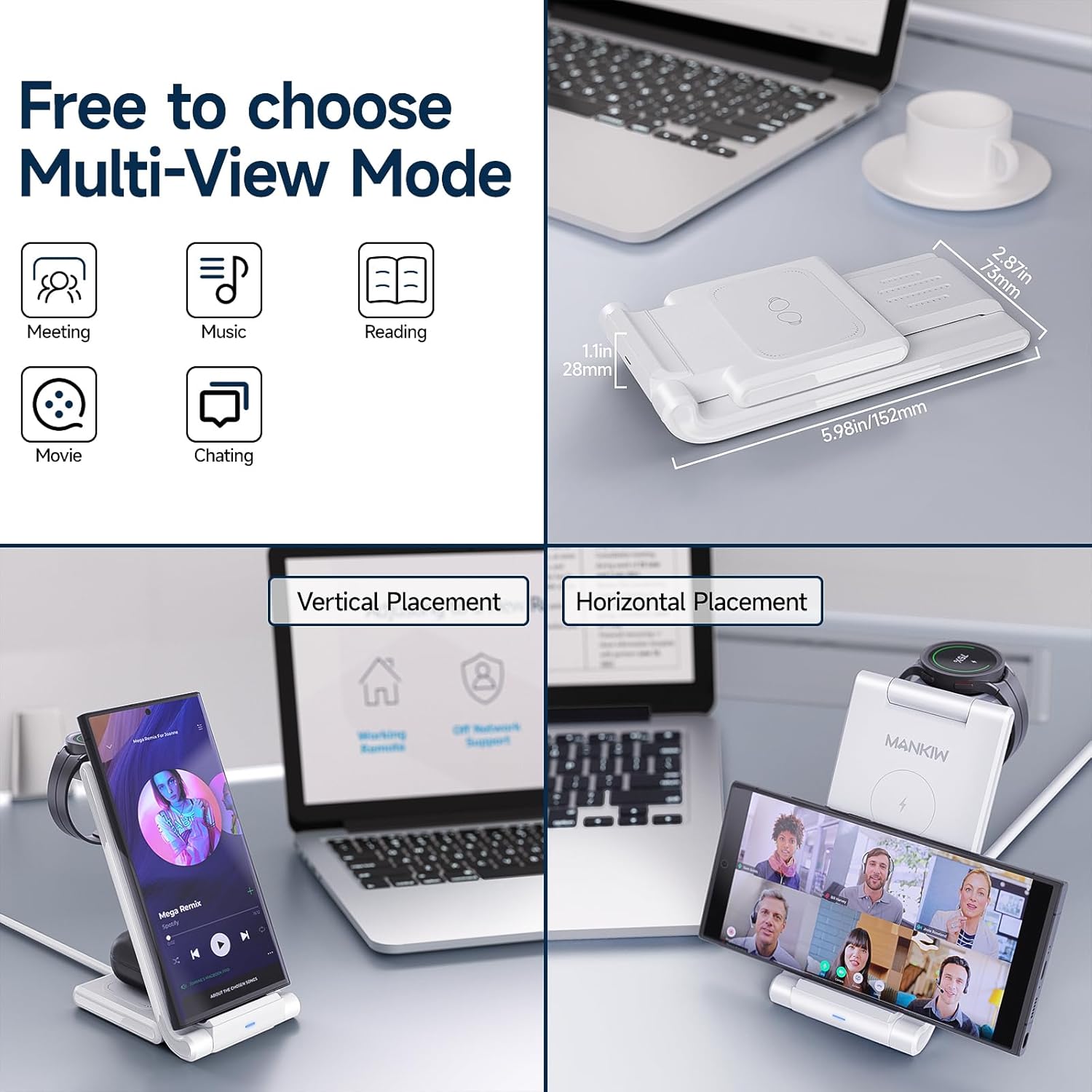 MANKIW – Estación de carga inalámbrica para Samsung, estación de carga rápida plegable 3 en 1 para Galaxy S24 S23 S22 S20 Ultra Z Flip Fold