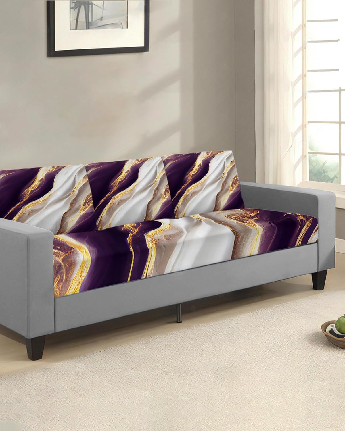 Fundas de cojín para sofá, diseño de mármol morado y dorado, textura de arte abstracto, elásticas para sofá, fundas protectoras de muebles para