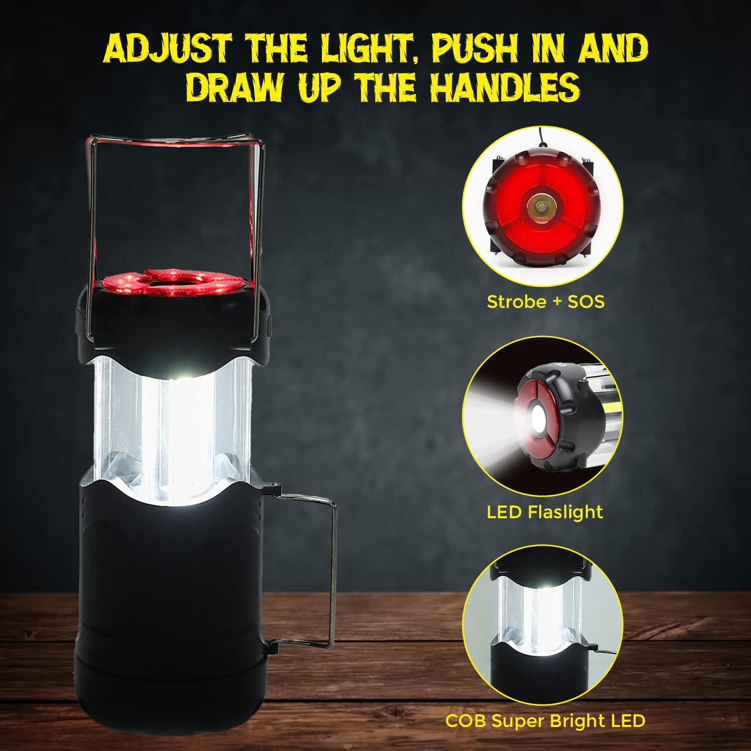 Linterna de camping a pilas  Lámpara colgante COB portátil  Linterna plegable impermeable para luces de tienda, cortes de energía, emergencia de